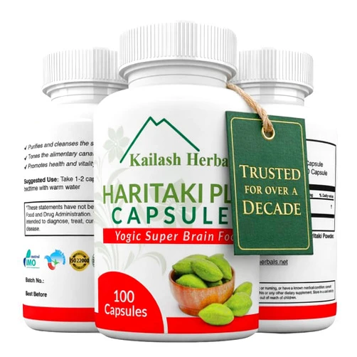 Kailash Herbals Organic Haritaki Capsules - Improves Digestion - Detoxification & Rejuvenation – Maintains Regularity - Brain Function- 100 Capsules Terminalia chebula | Vegan, Non-GMO