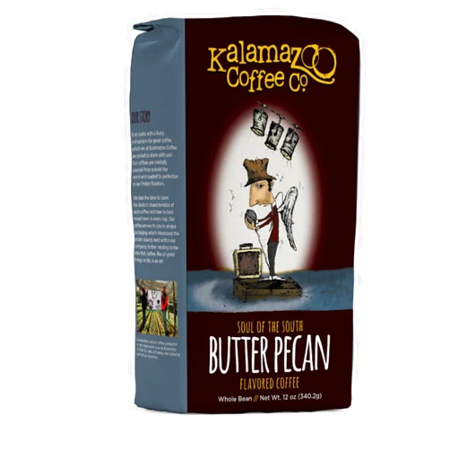 KALAMAZOO COFFEE COMPANY Butter Pecan Whole Bean Coffee - Soul of the South Flavored Coffee | 12oz Bag (1 Pack)