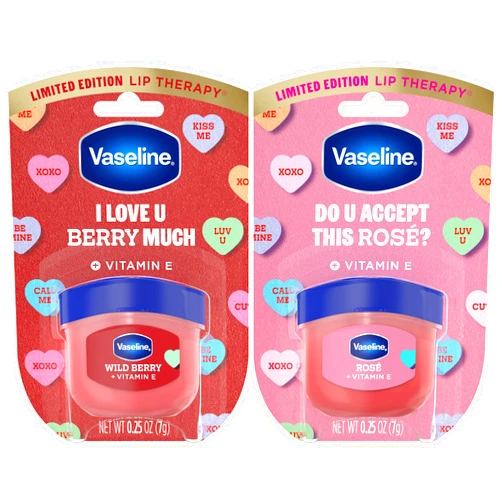 Vaseline Lip Therapy Mini Tinted Lip Balm Set, Valentine’s Day Limited Edition Rosé + Wild Berry with Vitamin E for Soft, Kissable Lips, 0.25 Oz Ea