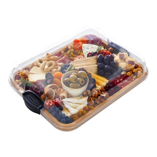 FARBERWARE Build-A-Board Bamboo Cutting Board with Clear Locking Lid and Black Handles, Perfect for Charcuterie, Snacks, and More - Make it. Take it. Enjoy it, 11x14 Inch, Single Compartment