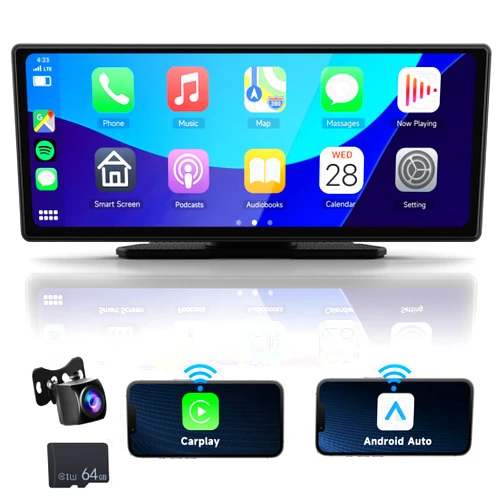 METEESER Portable Car Stereo Wireless Apple Carplay Android Auto with Backup Camera, 10.26