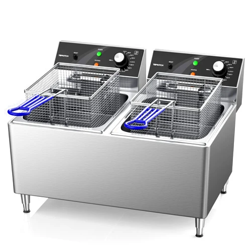 TOPKITCH Deep fryer Commercial Deep Fryer 12L x 2 Dual Tank Electric Deep Fryers with Basket Electric Countertop Fryer for Restaurant with 2 Frying Baskets, 3300W x 2, 240V Two 6-15 Phase Plugs