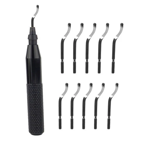 YXGOOD Hand Deburring Tool Kit Set- Practical for Cutting Deburrs Wood, Plastic, Aluminum, Copper and Steel (Black, 10pcs)