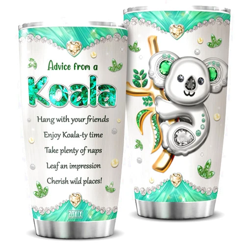 ZOXIX Advice From A Koala Bear Coffee Mug Stainless Steel Tumbler With Lid 20oz Novelty Jewelry Style Insulated Travel Cup Koala Gifts For Girls Cute Animal Lover Mugs For Women