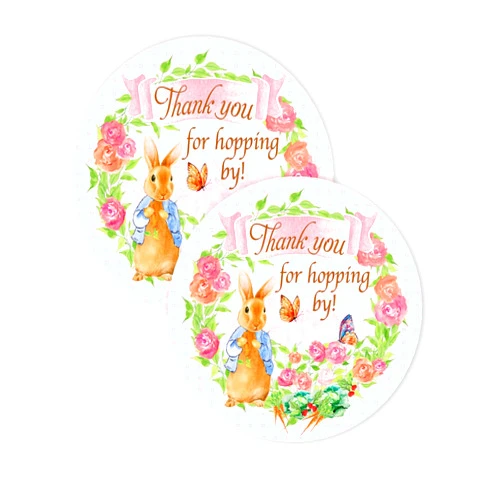 POP parties Ink Peter Party Favor Stickers - 40 Favor Bag Stickers - Rabbit Party Thank You Tag - Peter Party Supplies - Rabbit Party Decorations - Pink Stickers