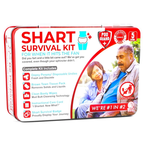 Witty Yeti Funny Shart Survival Kit by Witty Yeti. Ultimate Poop Prank Gag Gift Set Contains Wet Wipes, Disposable Underwear, Tissues and Hilarious Badge. Novelty Fart Potty Pack Great for Friends or Family