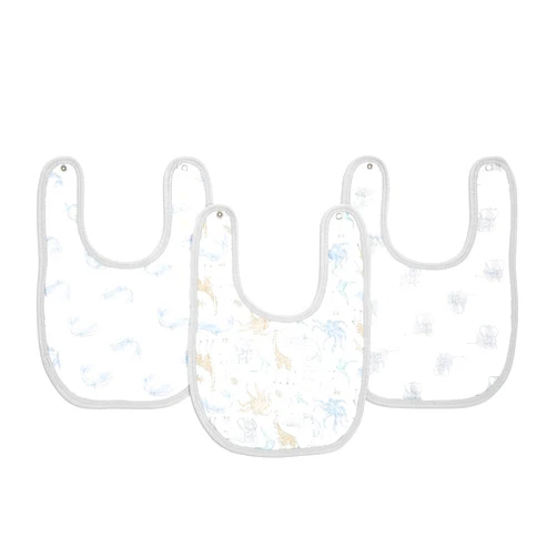 aden + anais Essentials Snap Baby Bib, 100% Cotton Muslin, 3 Layer Burp Cloth, Super Soft & Absorbent for Infants, Newborns and Toddlers, Adjustable with Snaps, 3 Pack, Natural History