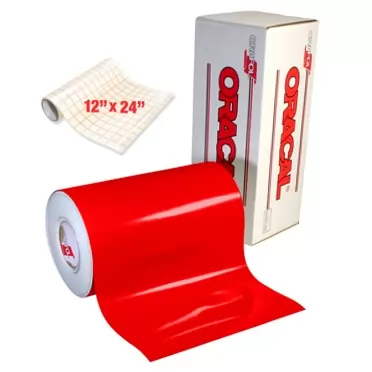 ORACAL Red Glossy Roll of Oracal 651 Permanent Adhesive-Backed Vinyl for Craft Cutters, Punches and Vinyl Sign Cutters (12 Inch x 20 Foot + Transfer Paper roll)