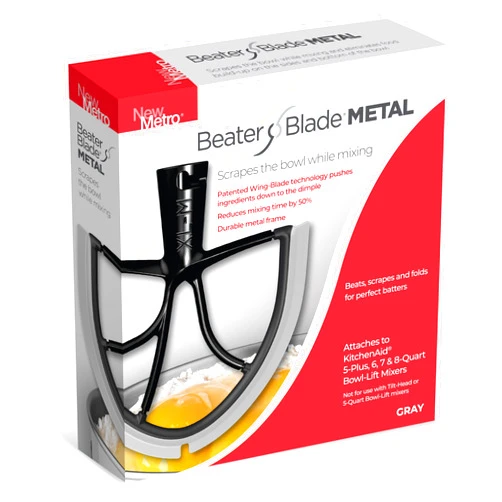 New Metro Design Beater Paddle Replacement Blade, Fits 5-Plus, 6, 7 & 8-Qt Bowl-Lift stand mixers, XL-MAX-Gray, Gray