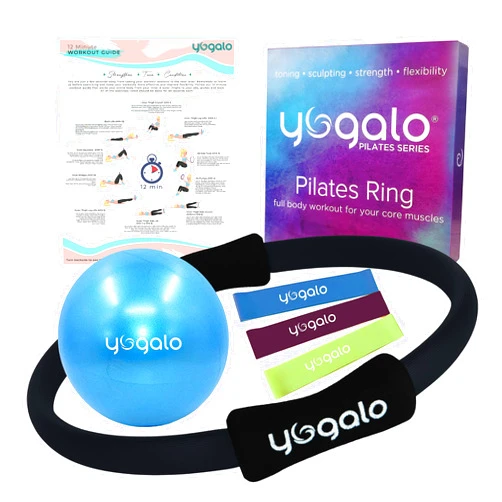 Yogalo Pilates Ring and Ball Set with 3 Resistance Bands - Pilates Equipment for Home Workout - Magic Circle Pilates Ring 14 Inch to Tone, Sculpt and Strengthen - Fitness Ring for Yoga and Pilates