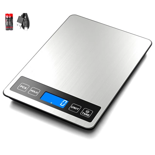 Fuzion Food Scale, 1g/0.1oz Digital Kitchen Scale - 22lb, 7 Units, Tare & PCS, Rechargeable Power, Tempered Glass & Stainless Steel - Food Weight Scale Grams and oz for Cooking, Baking