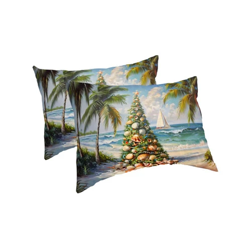 BOBOWUNY Coastal Christmas Tree Pillow Covers King Size 2 Pack, Soft Bed Throw Pillowcases Breathable Cooling Long Lumbar Body Pillow Sham Cover for Bed Sofa 20 x 36 mas Nautical Beach Seaside