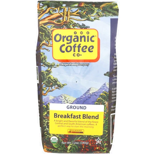 The Organic Coffee Co. Ground, Breakfast Blend, 12 Ounce (Pack of 2)