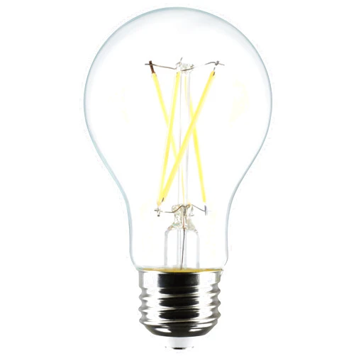 Satco S12462 8 Watt A19 LED Bulb, Clear, 2700K, Medium Base, 120 Volt, 4-Pack