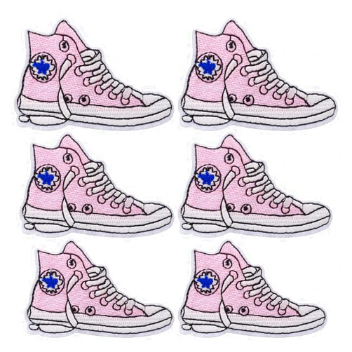 HERCHR Canvas Shoes Iron Patches, 6PCS Pink Sneaker Canvas Shoes Patch Sewing Repair Patches Footwear Embroidery Patches for Clothes Jeans Hats Bags