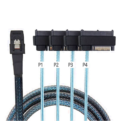 NFHK Internal 36 Pin Mini SAS SFF-8087 Host to 4 SFF-8482 Target SAS Hard Disk and SATA Power Cable 50cm