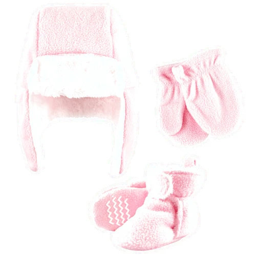 Hudson Baby Girls' Trapper Hat, Mitten and Bootie Set