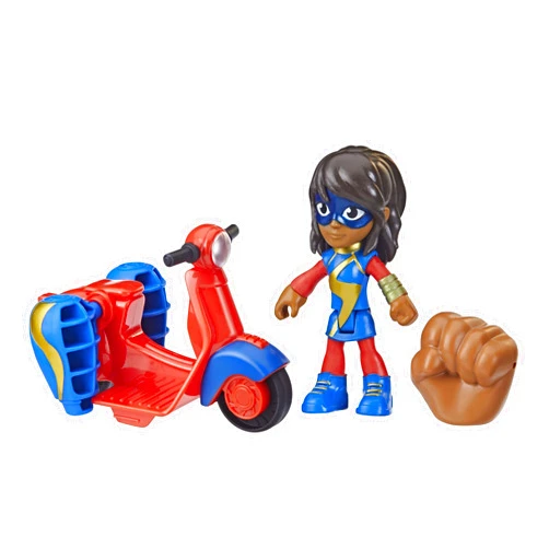 Spidey and his Amazing Friends Marvel Ms. Marvel Action Figure and Embiggen Bike Vehicle, Preschool Toy for Kids Ages 3 and Up
