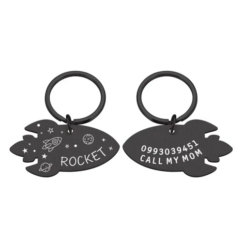 Generic Rocket Shape Pet Dogs Accessories Customized Dog Collar Tag Cats Necklace ID Tags for Anti-Lost Dog Medal with Engraving Name Address Pendant (Gold)
