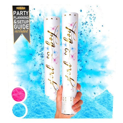 PRIMEPURE Gender Reveal Confetti Cannon - 2 Pack - Biodegradable Blue Gender Reveal Smoke Bombs for Gender Reveal Party | Gender Reveal Cannons | Baby Gender Reveal Poppers | Boy Gender Reveal Powder Cannon
