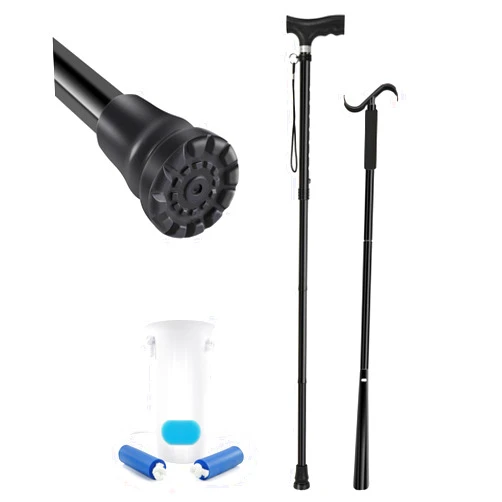 Kekoy Walking Cane with Handled Shoe Horn Dressing Stick & Sock Aid Device For Seniors- Versatile, Collapsible & Lightweight Walking Stick Set for Elderly Men & Women, Knee Injuries, Mobility Recovery