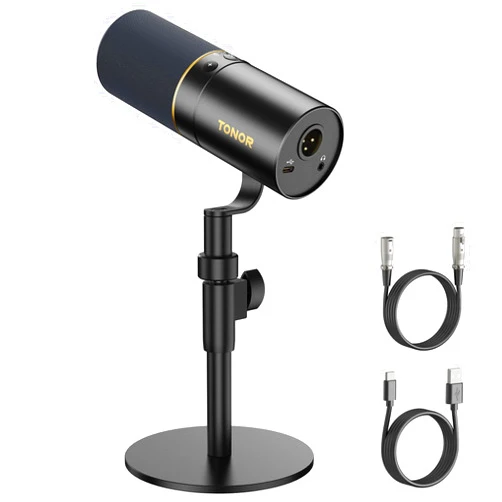 TONOR Dynamic Microphone, USB/XLR PC Computer Gaming Mic with Desktop Stand for Podcast Recording, Live Streaming, YouTube, Singing, Studio Microfono for Qick Mute Button with Headphones Jack, TD520