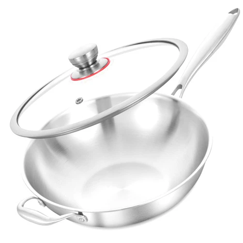 LOLYKITCH Tri-Ply 13 Inch Stainless Steel Wok Pan with Lid, Stir-Frying Pan,Induction Cooking Pan,Dishwasher and Oven Safe,Heavy Duty and Detachable handle.