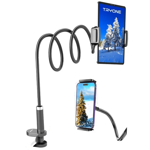 Tryone Gooseneck Tablet Holder Stand for Bed: Adjustable 39.4inch Flexible Lazy Arm Tablets Mount Compatible with iPad Pro Air Mini | Galaxy Tab | Kindle Fire | Switch or Other 4.7-12.9