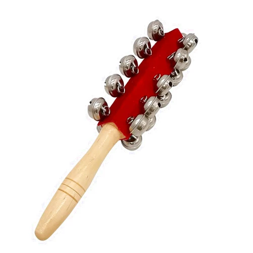 Mocrcrel 1 Pcs 10 inch Wooden Handle Bells Instrument ,Stick Ring Christmas Jingle Bells Hand Percussion Shaker 21 Bells (1 Pcs)