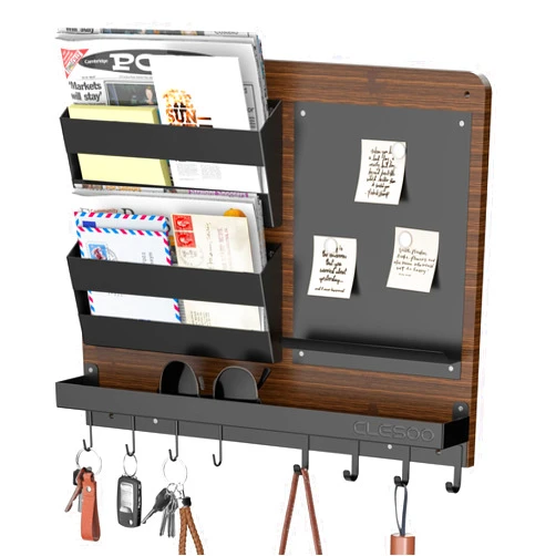 CLESOO Key and Mail Holder for Wall Mount - 8 Key Hooks Mail Organizer Wall Mount with 2 Mail Holders, Magnetic Board, Floating Shelf - Key Rack Hanger Home Decorative for Entryway Hallway Letter