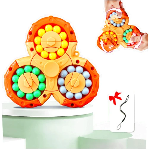 Btolin Rotating Magic Bean Cube Spinner Fidget Toy, Educational Toys, Stress Relief Fidget Hand Sensory Toy, Ideal Party Favor Anti-Anxiety Office Desk Toys (Orange)