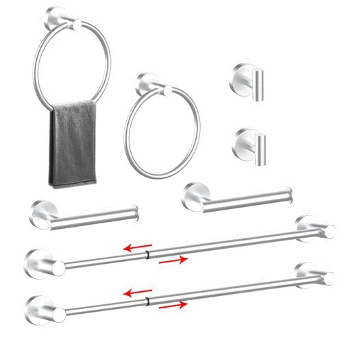 Chihod 8PCS Adjustable Bathroom Hardware Set, Brushed Nickel Single Towel Bar, Stainless Steel Toilet Paper Holder, Hand Towel Ring, Robe Hook Wall Mounted Round Bathroom Accessories
