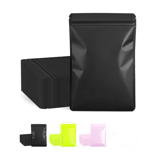 FireKylin 100 Pack Resealable Packaging Bags for Small Business Double-Sided Color Smell Proof Bags for Food Storage Flat Bags (Black, 2.7