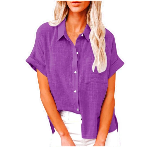 Ceboyel Women 2024 Causal Summer Blouses Button Down Short Sleeve Shirts Gauze Cotton Linen Tops Vacation Trendy Outfits
