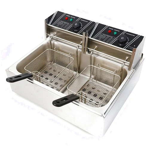 CNCEST Electric Deep Fryer w/Basket & Lid,Countertop Kitchen Frying Machine Dual Detached Tank U-Shaped Stainless Steel Heating Tubes for Cooking French Fries Onion Rings Fried Chicken(12L)