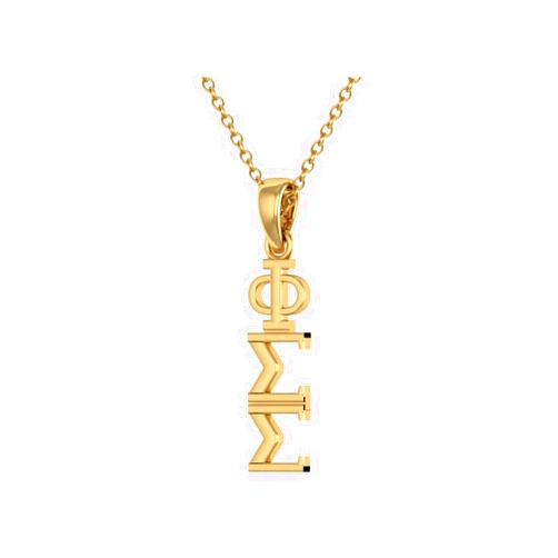 King Greek Phi Sigma Sigma Vertical Yellow Gold Plated Sterling Silver with 18