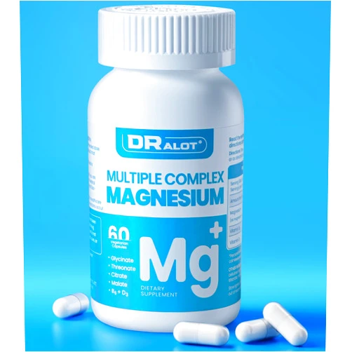 Dralot Quadruple Magnesium Supplement, 400mg of Chelate Magnesium Glycinate, L-threonate, Citrate & Malate | Max Absorption Complex w/Vitamin D3 & B6, for Sleep Heart Muscles Nerves, Non-GMO, 60 Vegan Caps
