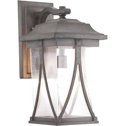 Progress Lighting Abbott Collection 1-Light Clear Seeded Glass Craftsman Outdoor Large Wall Lantern Light Antique Pewter