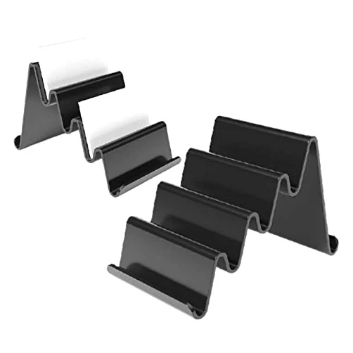 1InTheOffice Business Card Holder, Plastic Card Holder for Desk, 4 Compartments Multi Level Card Holder, Black
