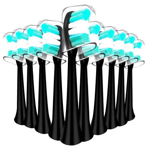 Mullburry Replacement Toothbrush Heads Compatible with AquaSonic Black Series Vibe Series Electric Toothbrush, Curved Shape Design Planted with Nylon Bristle (Black)