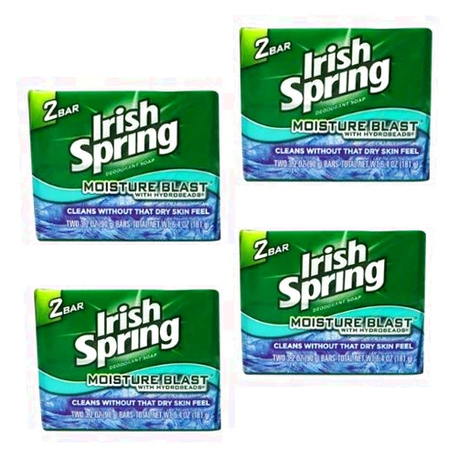 Irish Spring  Irish Spring Deodorant Soap Package Of Two 3.2 Ounce Moisture Bars - 4 Packages 8 Bars Total, 3.2 Ounce