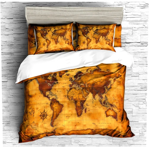 REALIN Classic Vintage World Map Duvet Cover Set Expeditions World Map Bedding Girl Boy Kids Bed Sets 3/4PCS Quilt Covers/Sheets/Pillow Shams,Twin/Full/Queen/King (A,King-229x259cm-3PCS)