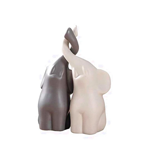 JORSION Creative Decoration Home Decor Animal Ornament Ceramics Crafts Art Figurines (Twin Elephant)