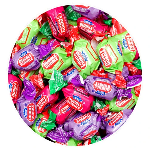 The Hampton Popcorn Company Double Assorted Fruit Flavored Bubble Gum - 5 Pound Bulk Bag (Approx. 350 Pieces) - Individually Wrapped Gum - The Hampton Popcorn & Candy Company (Assorted Fruit Flavored - Multi Colored)