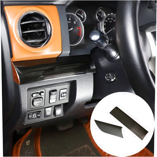 TongSheng Car Stainless Steel Inner Look Central Console Dashboard Panel Cover Trim Stickers Fit For TOYOTA Tundra 2014 2015 2016 2017 2018 2019 2020 2021 LHD (2 PCS, Black)