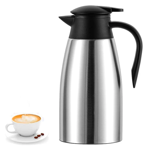 LRUUIDDE 70 Oz Insulated Thermal Coffee Carafe Stainless Steel Double Walled Vacuum Coffee Thermos, Hot Water, Tea, Hot Beverage Dispenser, Keep 24 Hour Heat Retention/12 Hour Cold Retention (Sliver, 2L)