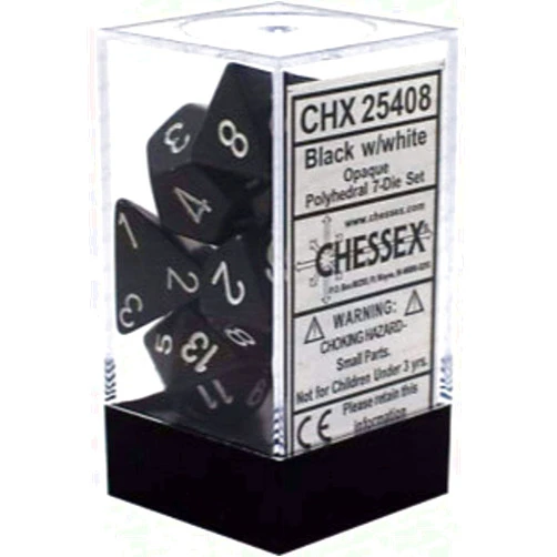 Chessex CHX25408 Dice-Opaque Black/White Set
