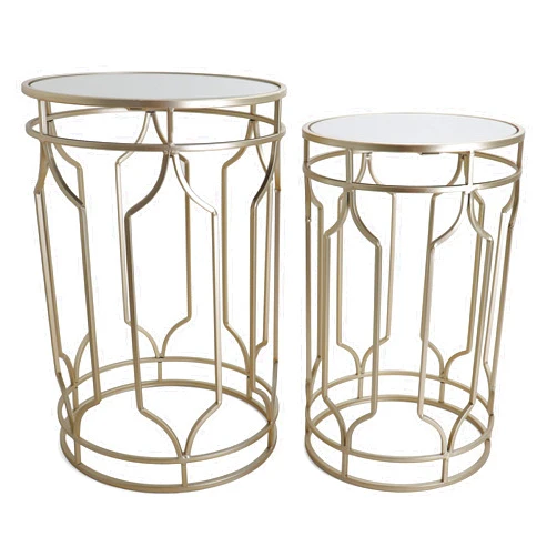 Rutledge & King Round End Table Set - Gold End Tables with Mirrored Tops - Nesting Round Accent Tables - Gold and Mirrored Metal Side Tables Alexander End Table Set