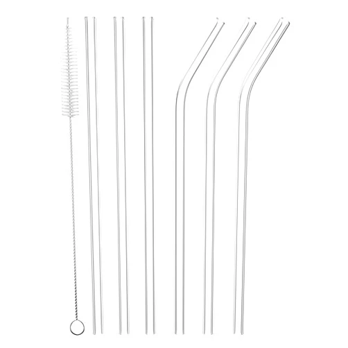 Aceysin 6 PCS Reusable Glass Drinking Straw, Replacement Straw 7.88'' x 8MM Clear Practical Straw for 20/30/32oz Tumblers Smoothie Straws 3 Straight 3 Bent with 1 Cleaning Brush for Coffee Tea Juice Milkshake