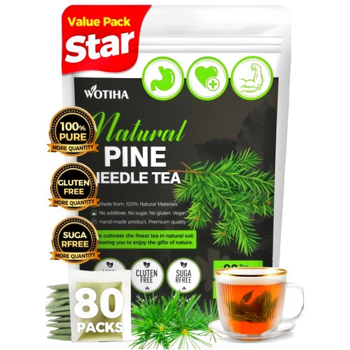 WOTIHA 80 Count Premium Wild-Harvested Pine Needle Tea Bags - 100% Natural White Pine Needles, Antioxidant & Immune Support, Aromatic & Soothing, Caffeine-Free, Additive-Free, Vegan.Non-GMO